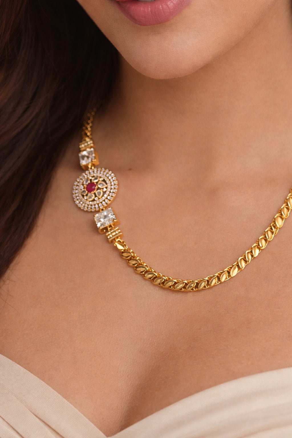 Royal Ruby Charm Gold-Plated Necklace