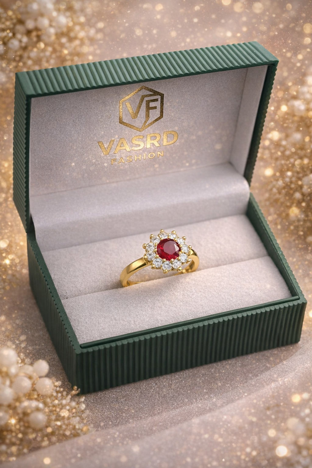 Royal Ruby Halo Elegance Cushion Wrap Ring