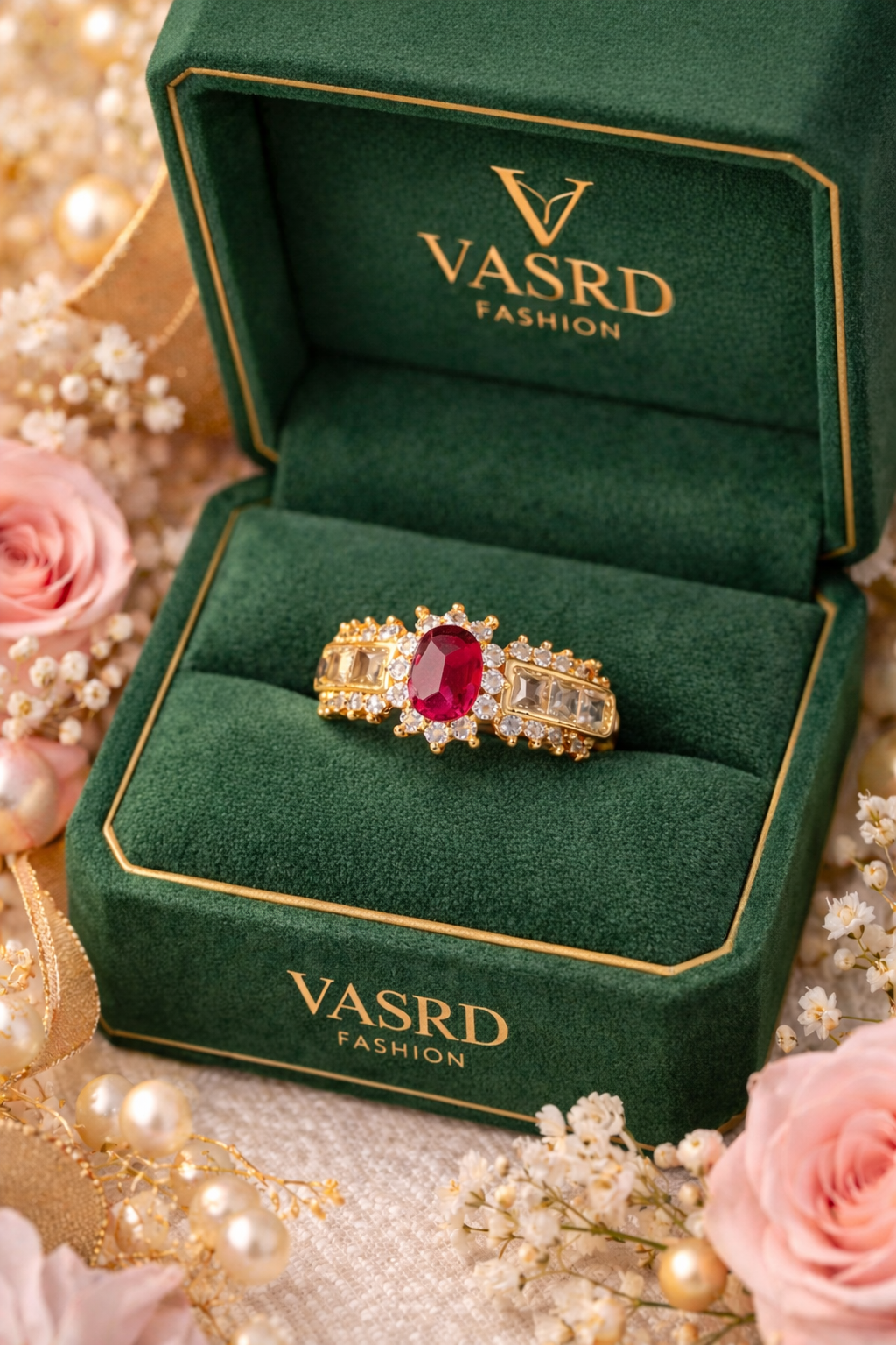 Royal Ruby Halo Gold Ring