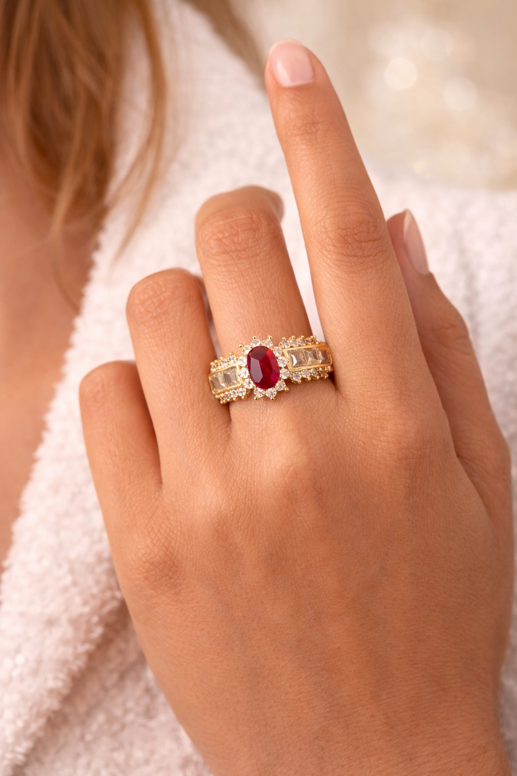 Royal Ruby Halo Gold Ring
