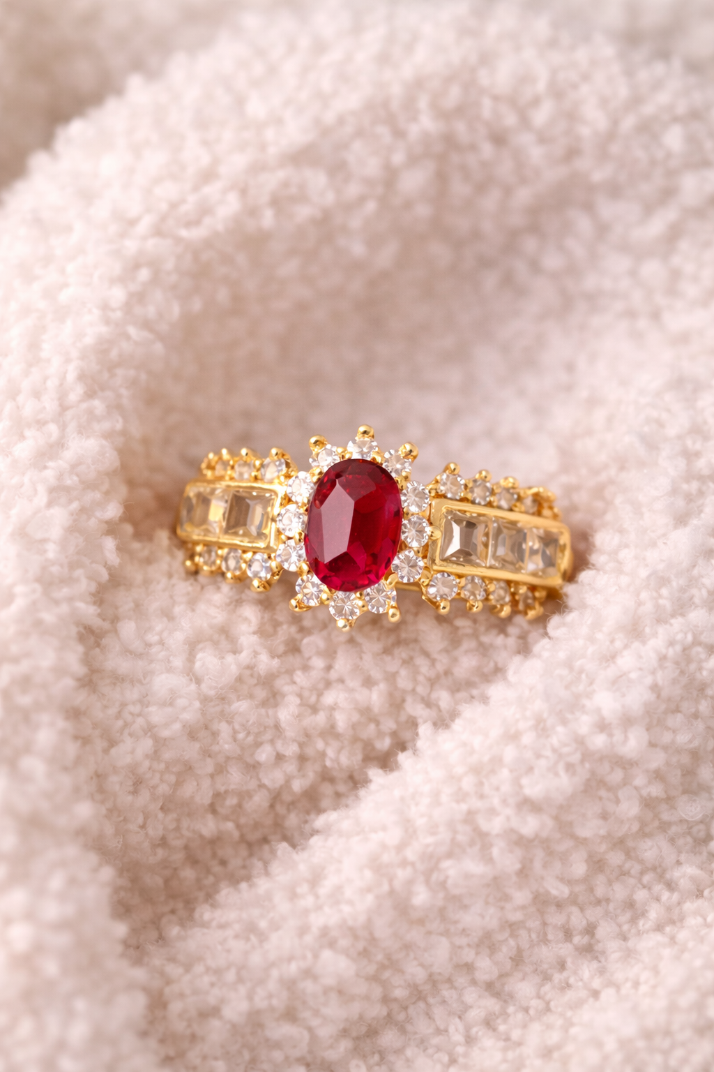 Royal Ruby Halo Gold Ring