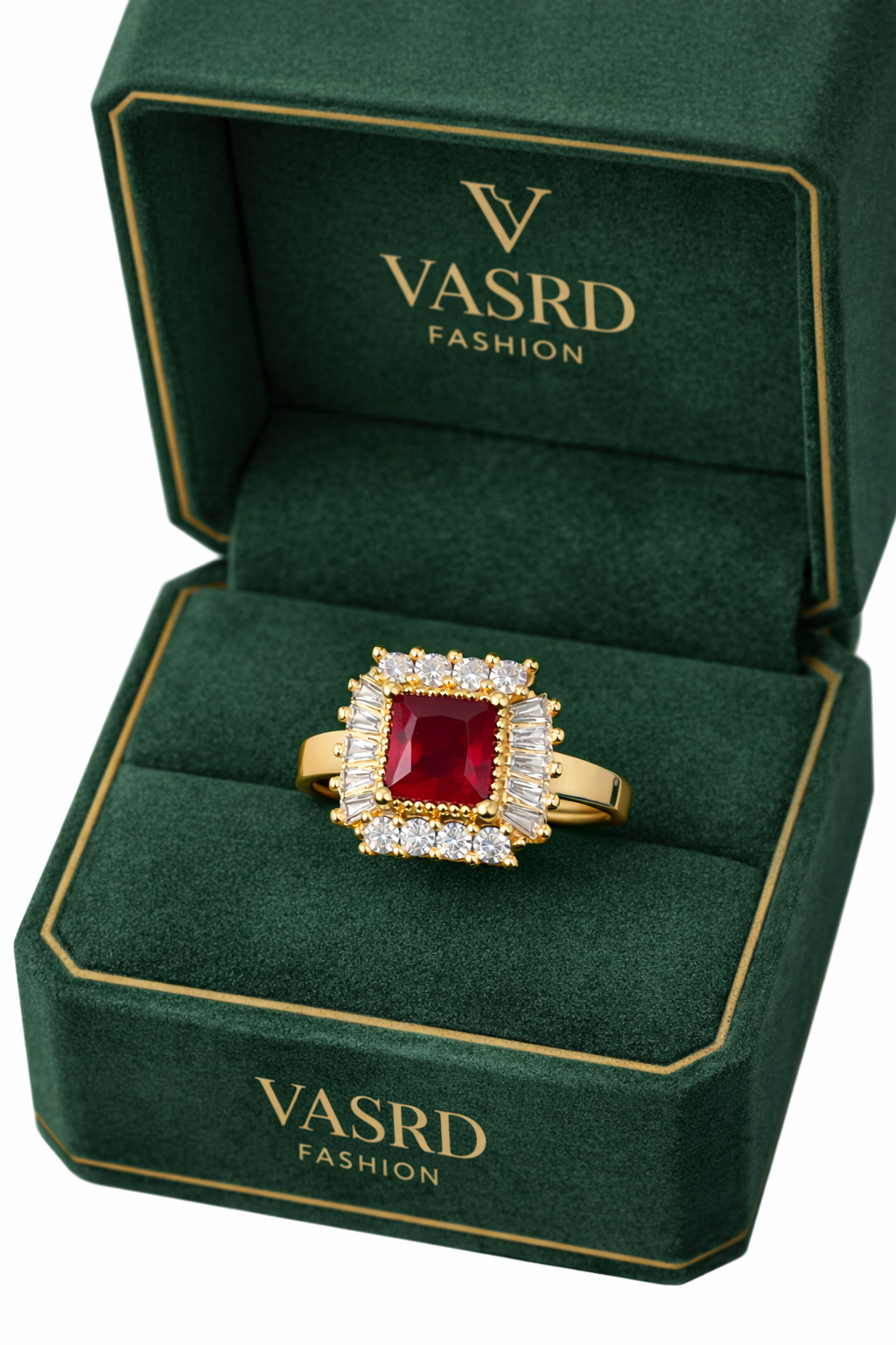 Royal Square Ruby Diamond Halo Ring