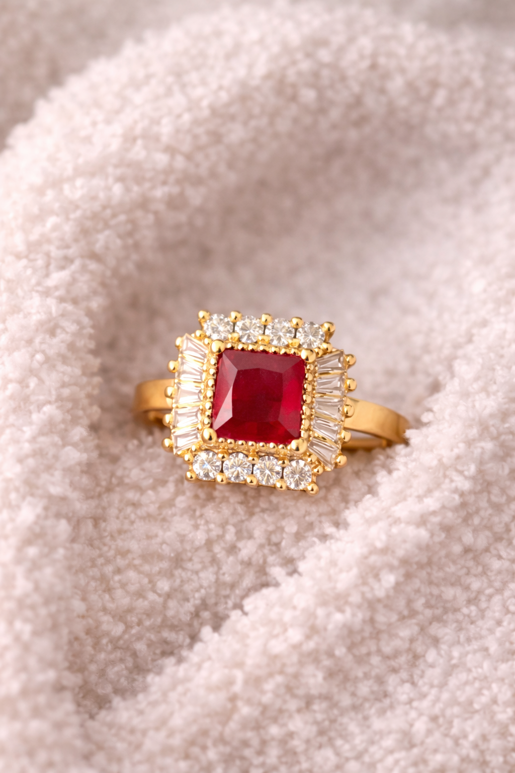 Royal Square Ruby Diamond Halo Ring