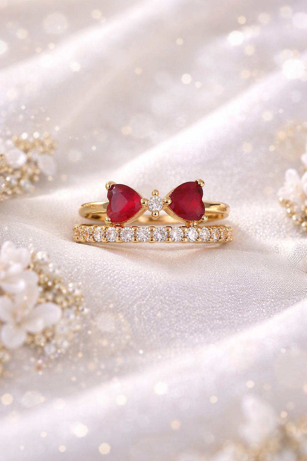 Romantic Twin Heart Ruby Duo Ring