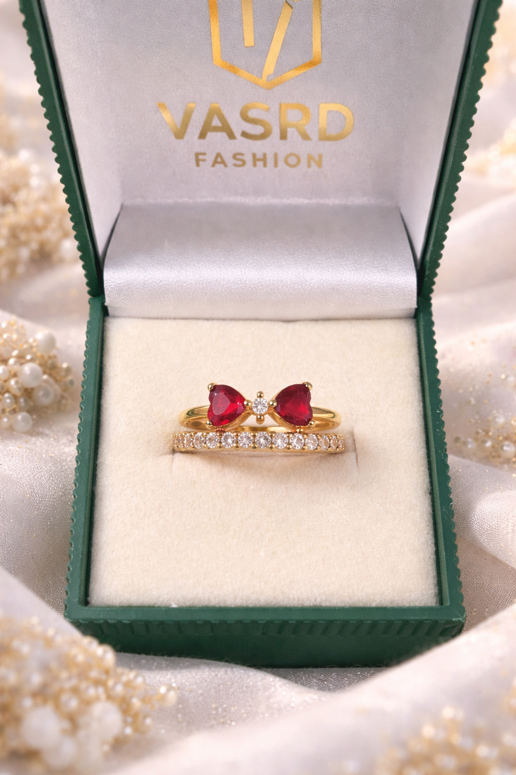 Romantic Twin Heart Ruby Duo Ring