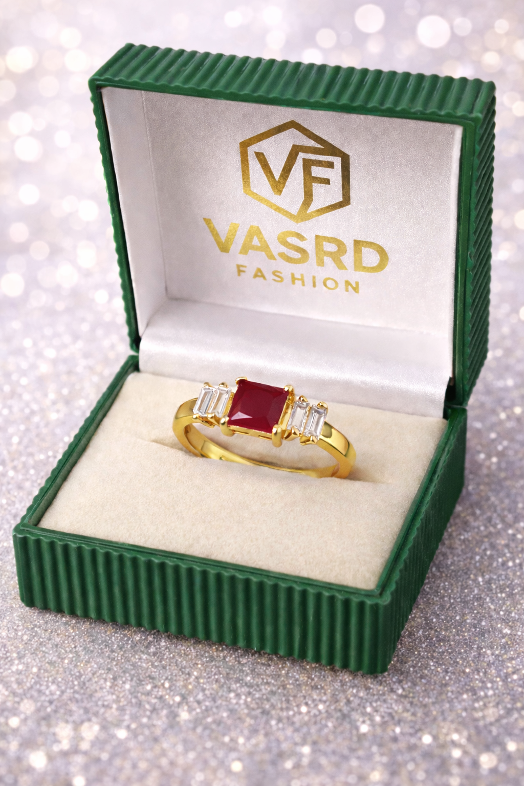 Elegant Ruby & Diamond Three-Stone Gold Ring
