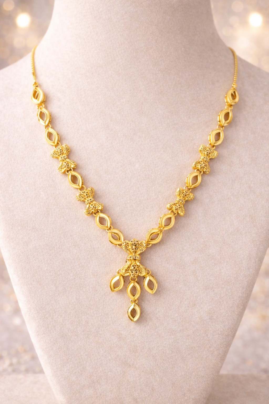 Royal Floral Gold Necklace Set with Matching Earrings & Ring