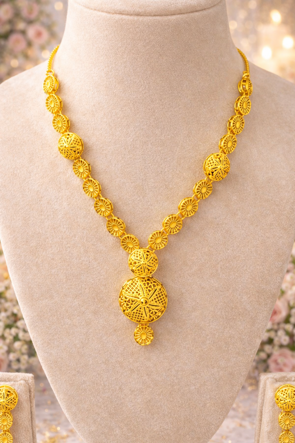 Elegant Filigree Gold Necklace with Classic Circular Pendant