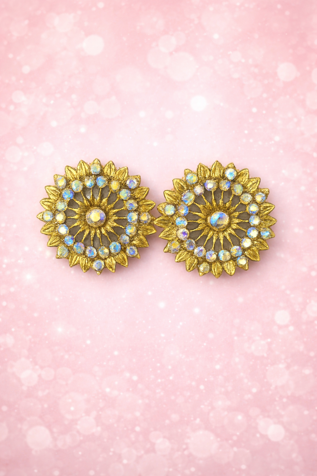 Golden Sunburst Crystal Stud Earrings