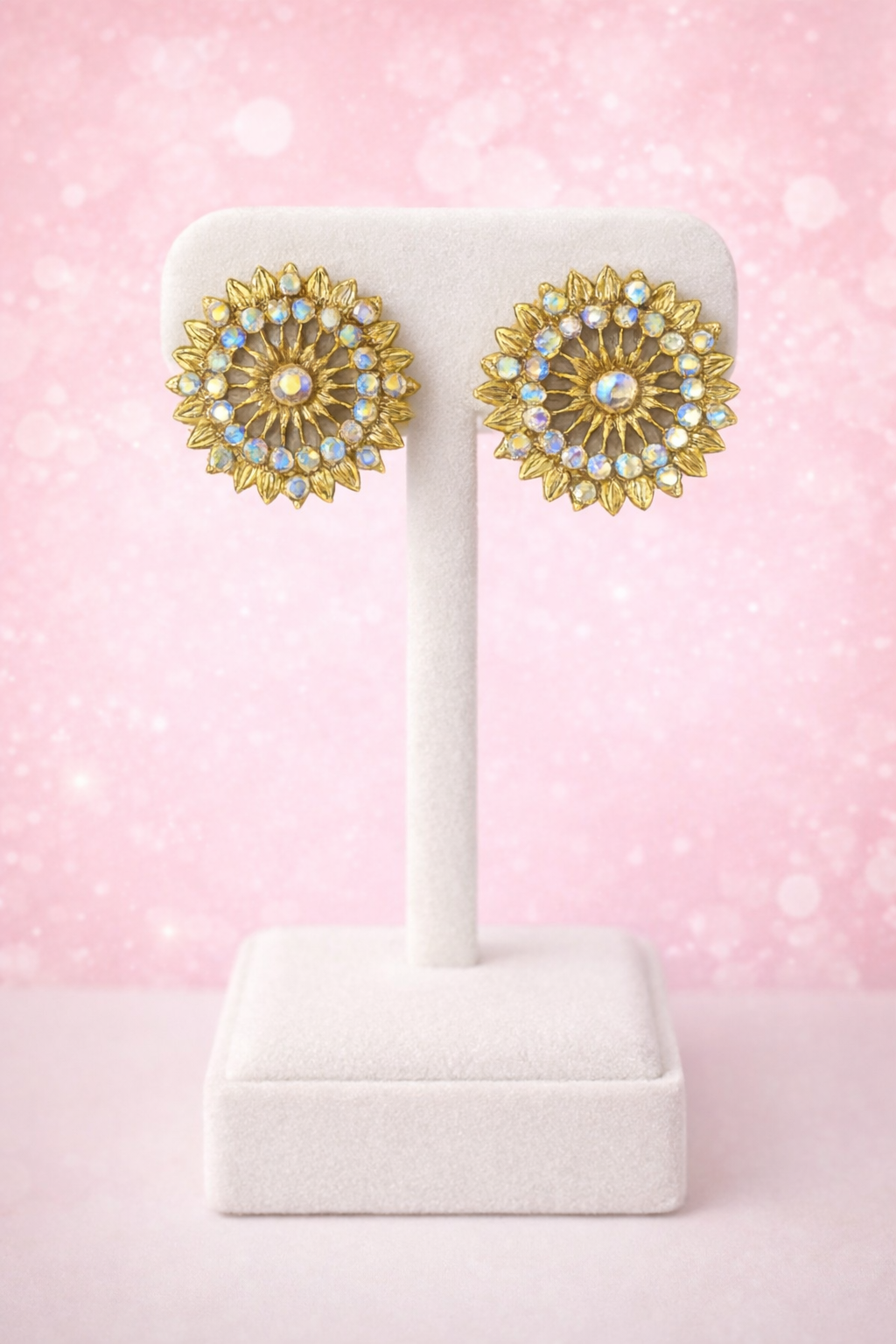 Golden Sunburst Crystal Stud Earrings