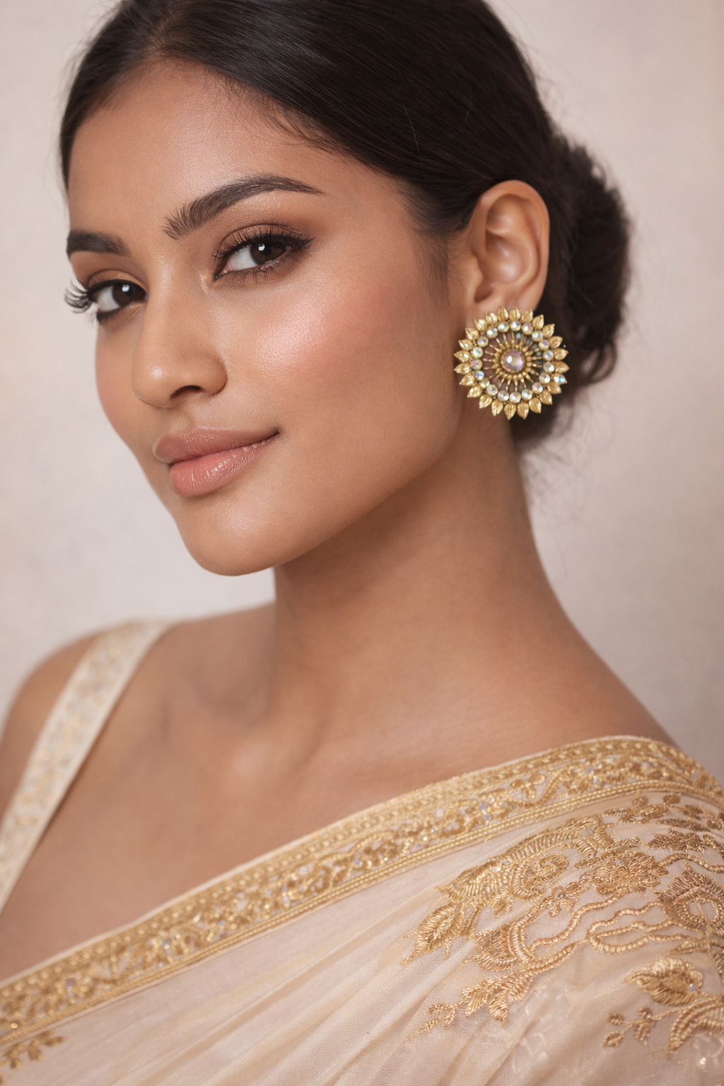 Golden Sunburst Crystal Stud Earrings