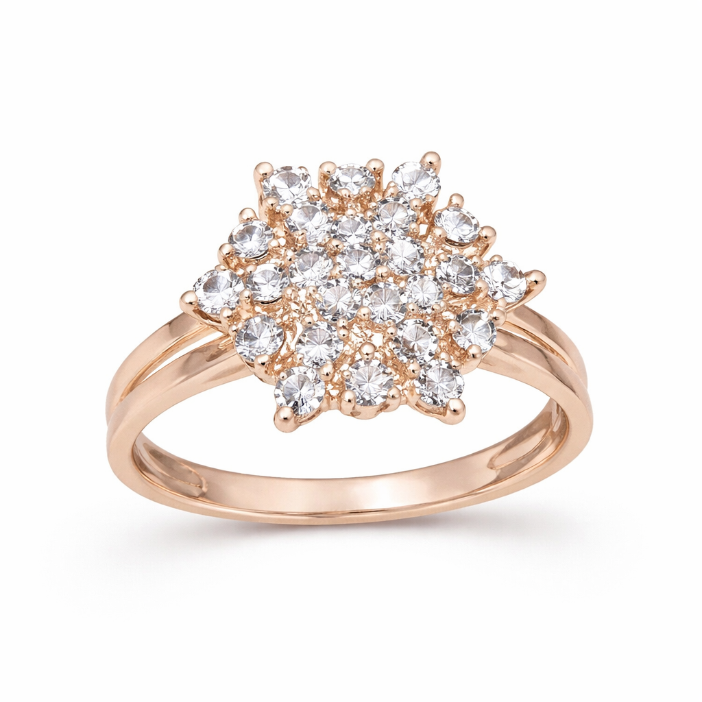 Rose Gold Floral Cluster Diamond Ring