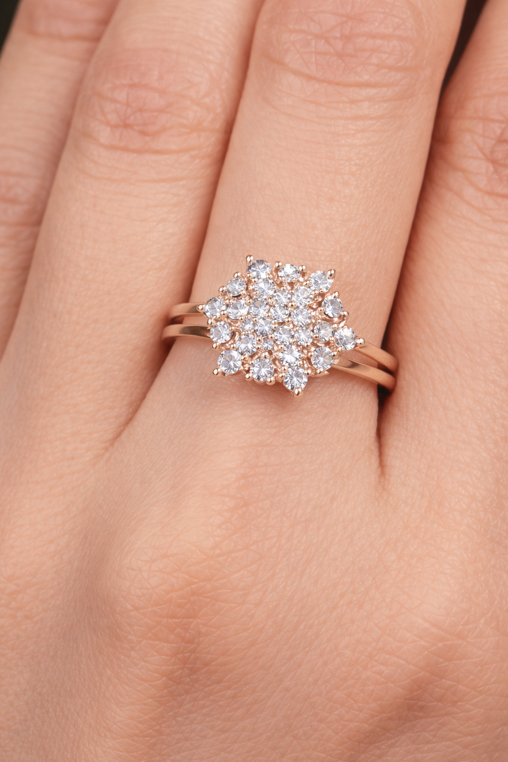 Rose Gold Floral Cluster Diamond Ring