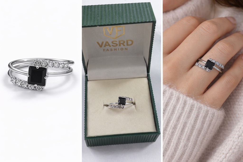 Elegant Square Stone Double Band Ring
