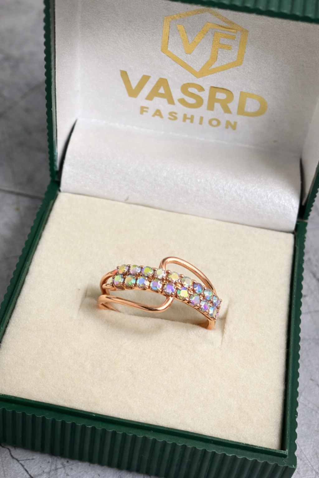 Rose Gold Crystal Designer Ring