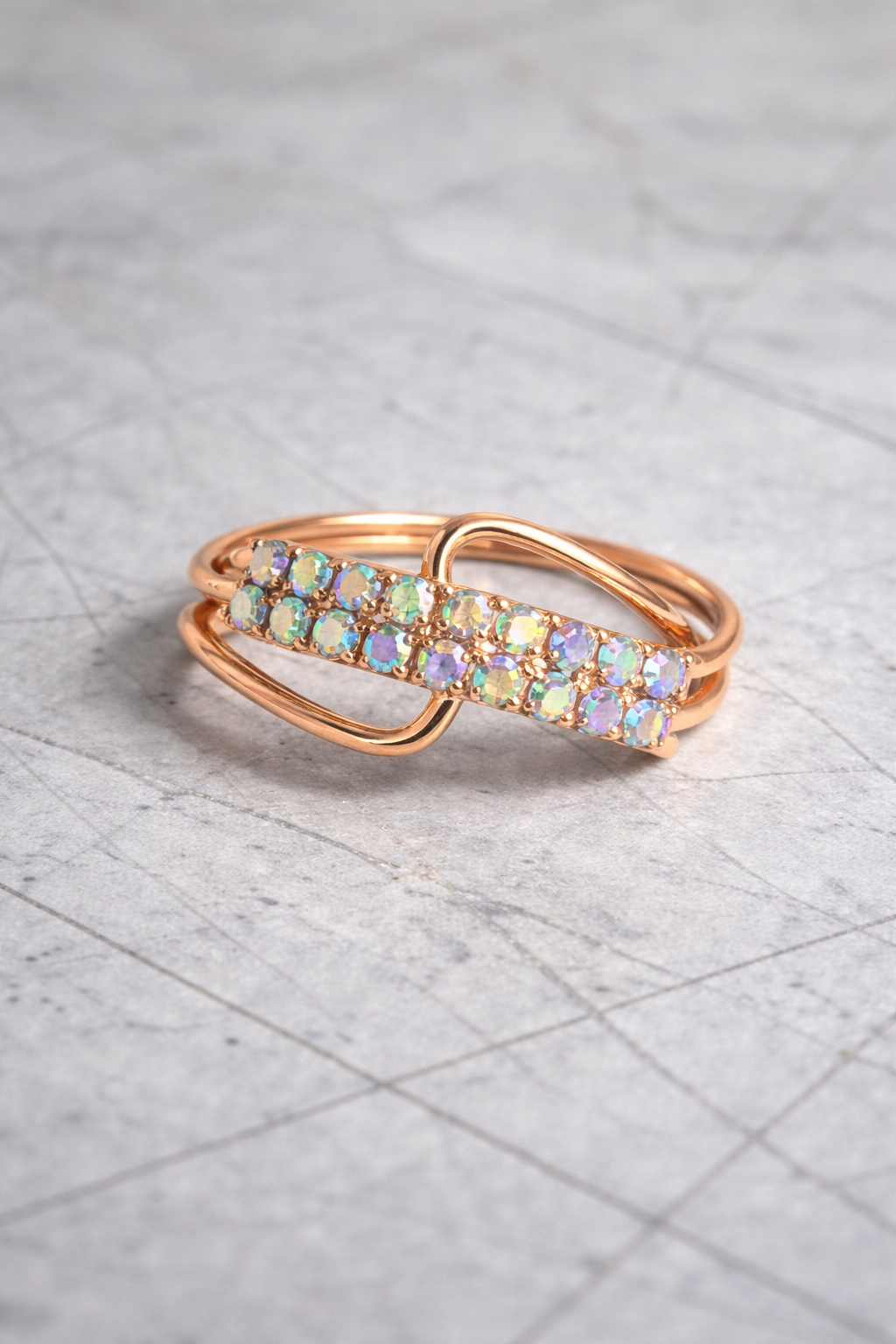 Rose Gold Crystal Designer Ring