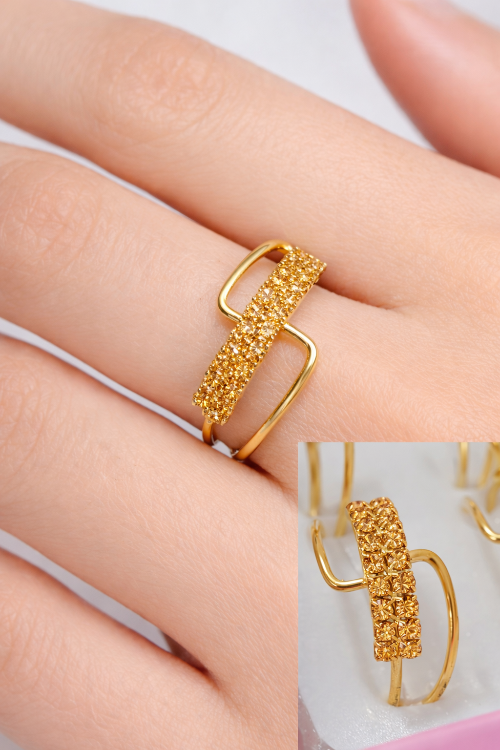 Gold-Plated Crystal Designer Ring