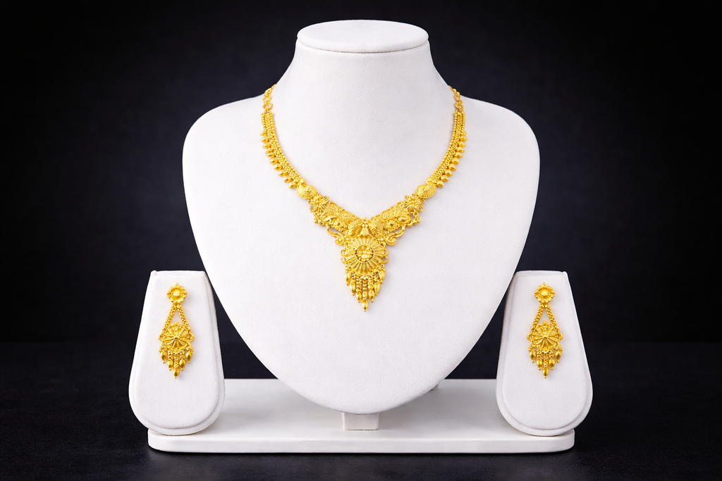 Royal Sunburst Temple-Inspired Gold Necklace Set