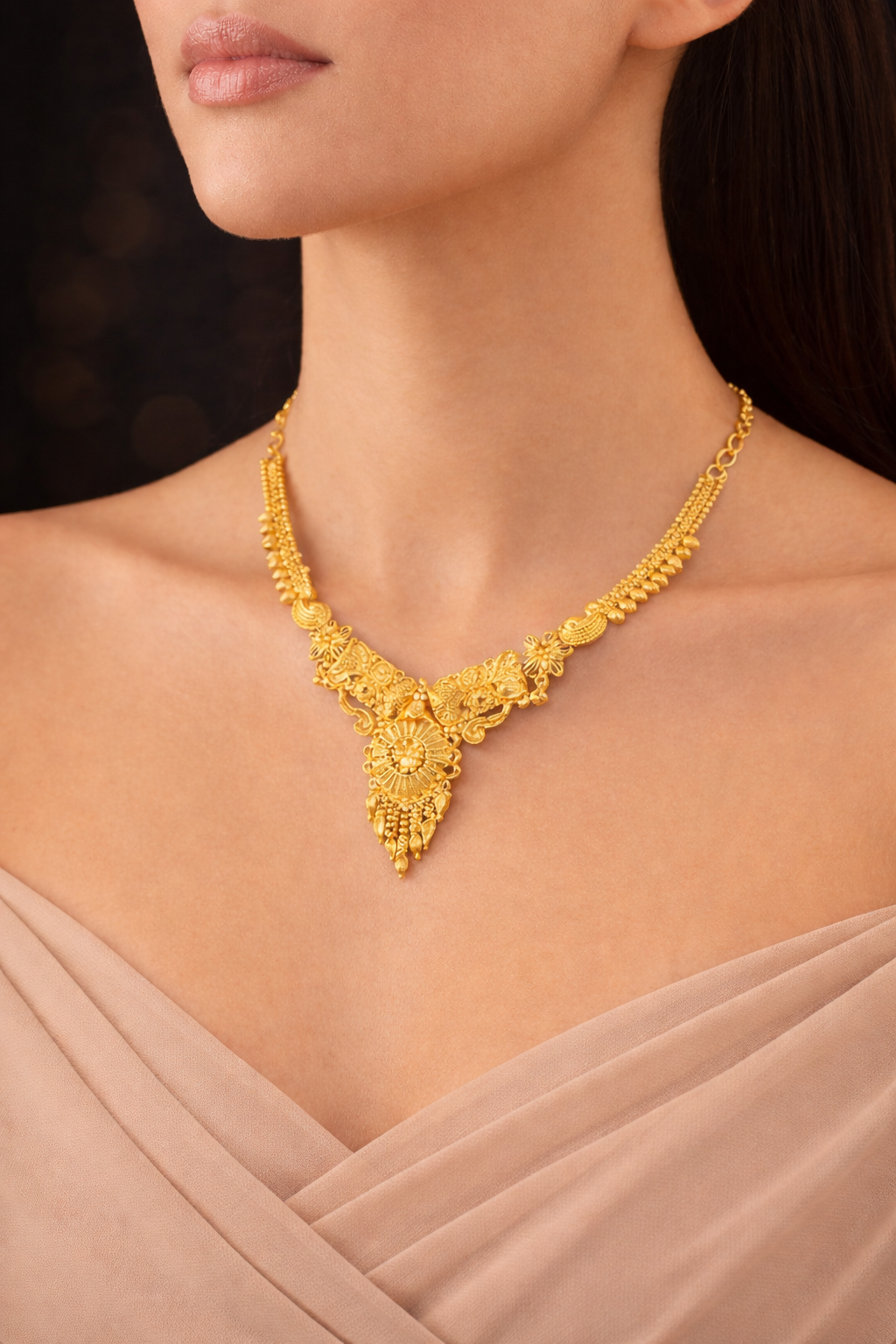 Royal Sunburst Temple-Inspired Gold Necklace Set