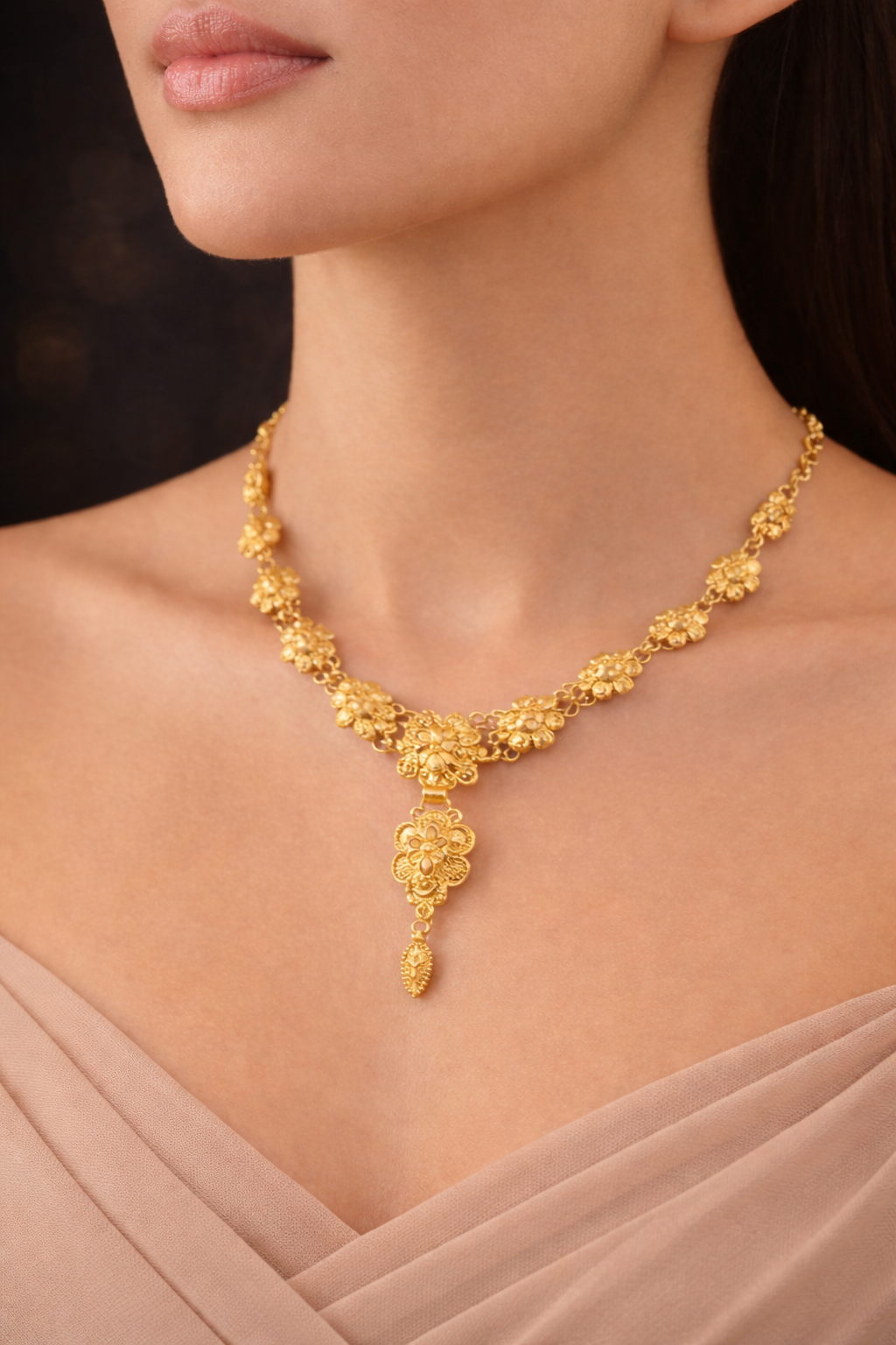 Elegant Floral Drop Gold Necklace