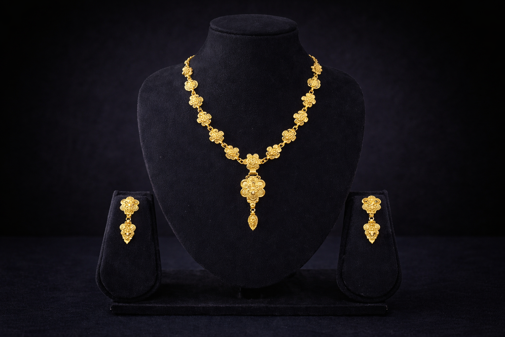 Elegant Floral Drop Gold Necklace