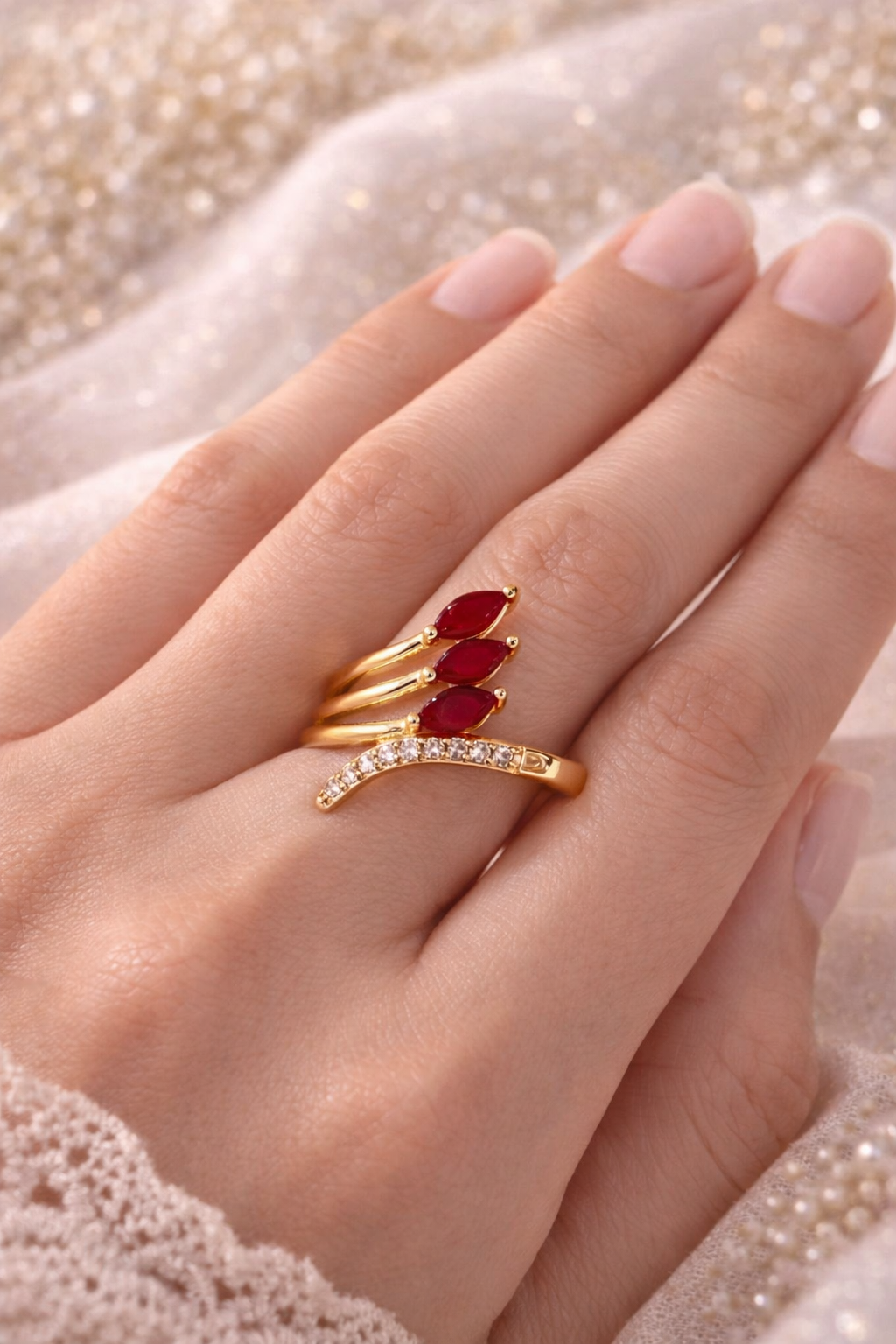 Crimson Leaf Grace Ring