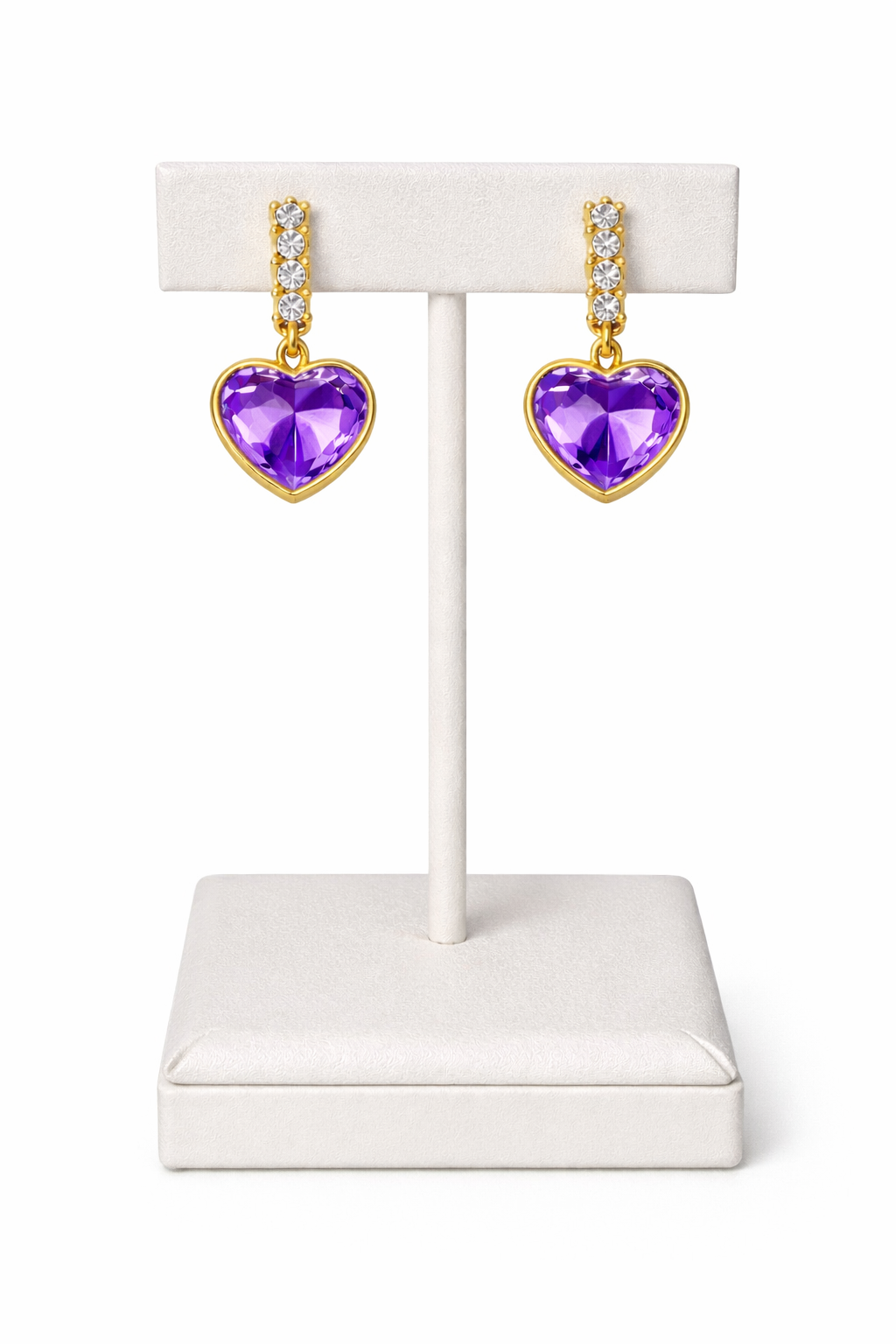 Elegant Purple Heart Crystal Gold Drop Earrings
