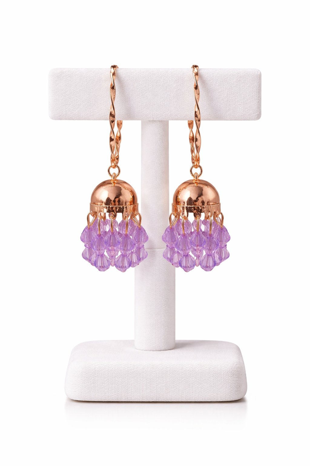 Rose Gold Lavender Crystal Jhumka Drop Earrings
