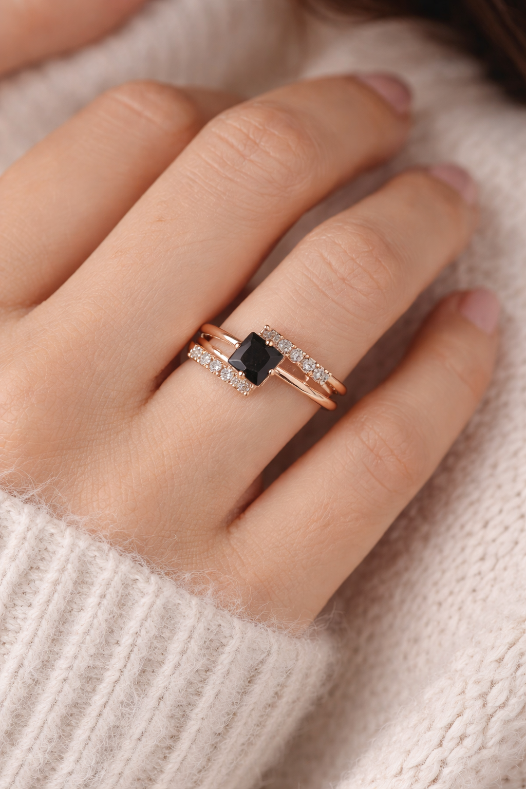 Elegant Square Stone Double Band Ring