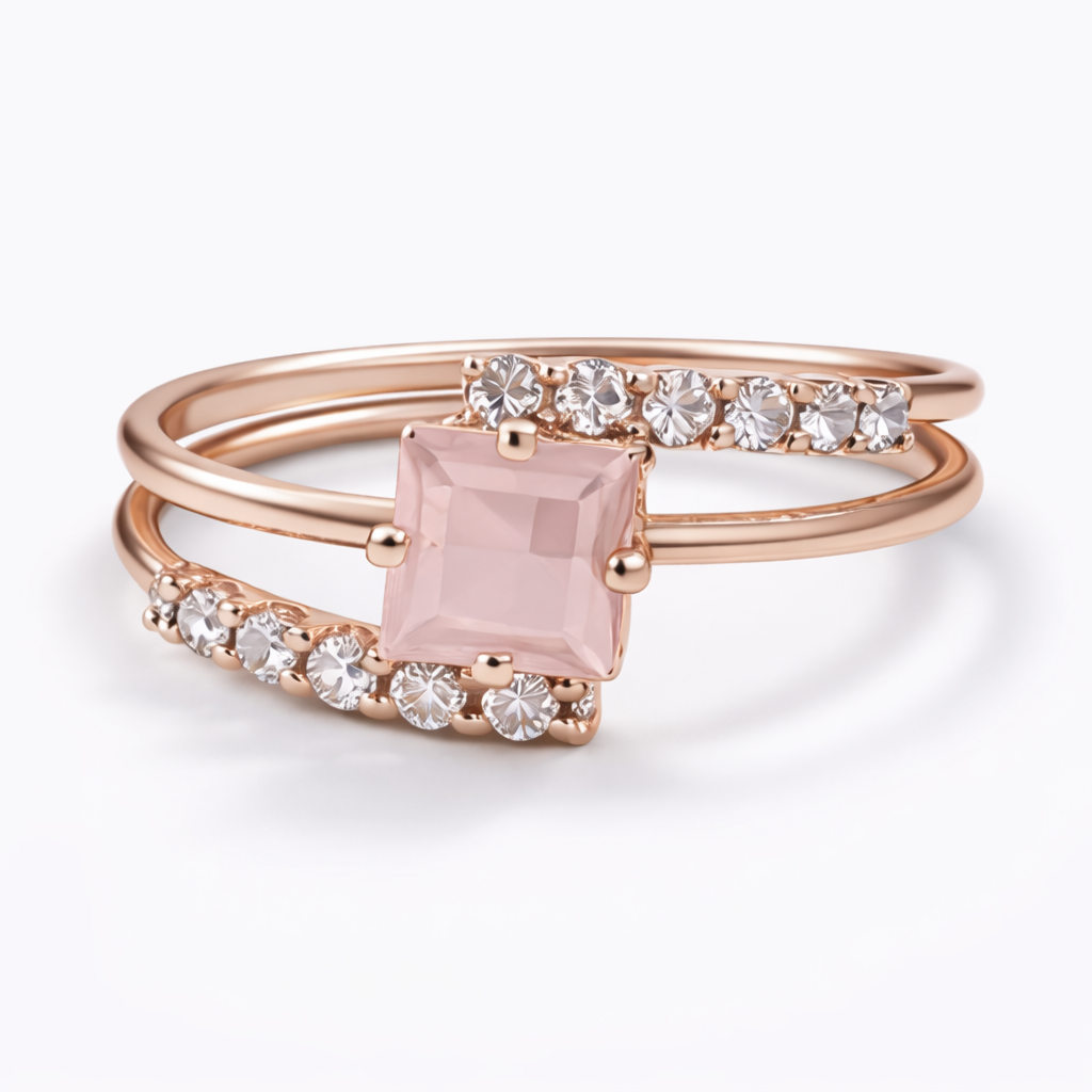 Elegant Square Stone Double Band Ring