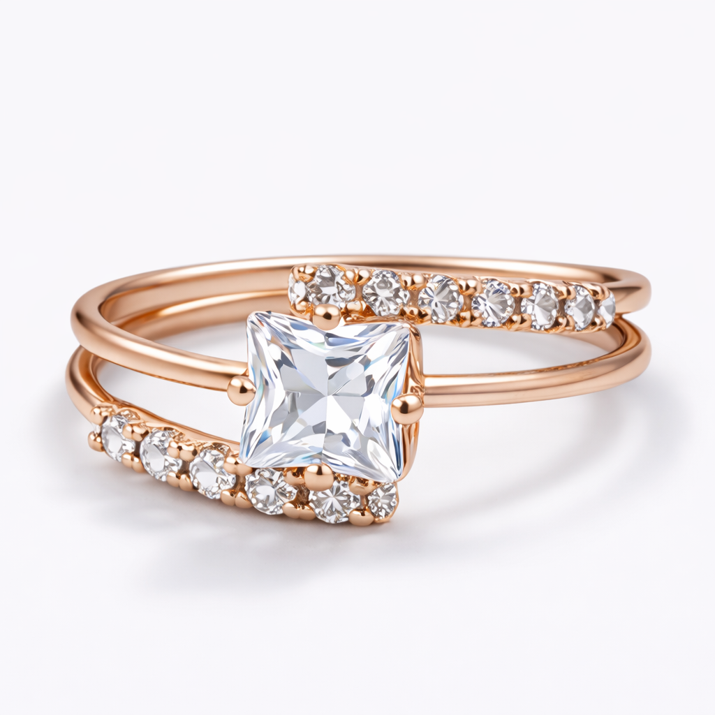 Elegant Square Stone Double Band Ring