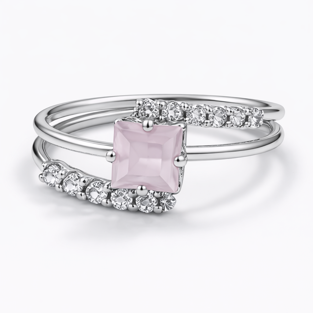 Elegant Square Stone Double Band Ring