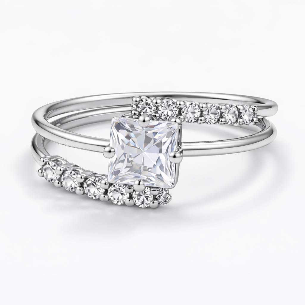 Elegant Square Stone Double Band Ring