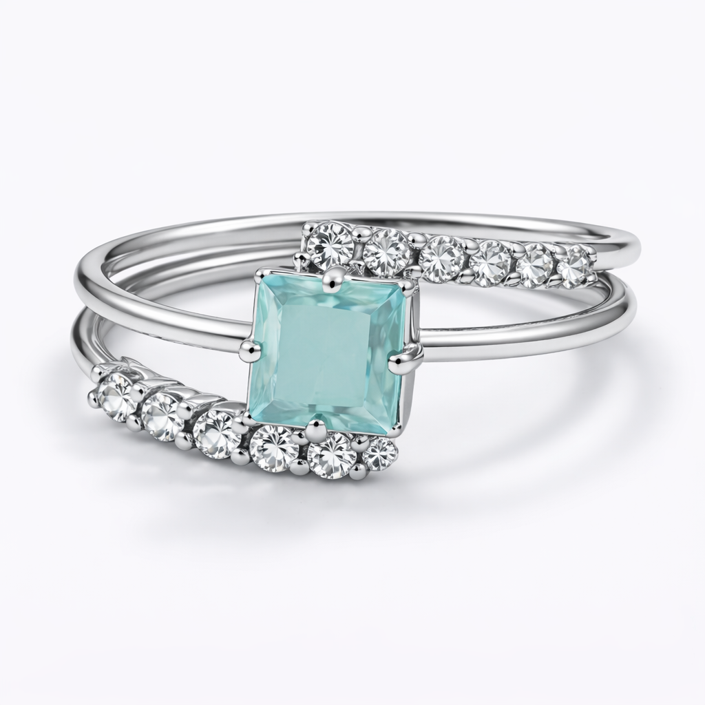 Elegant Square Stone Double Band Ring
