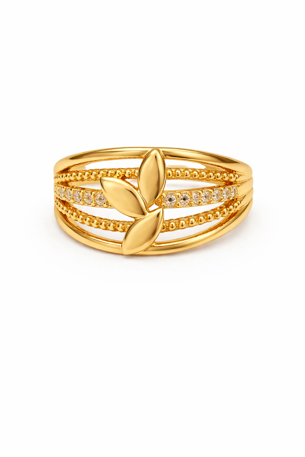 Leaf Design Gold Plated CZ Ring