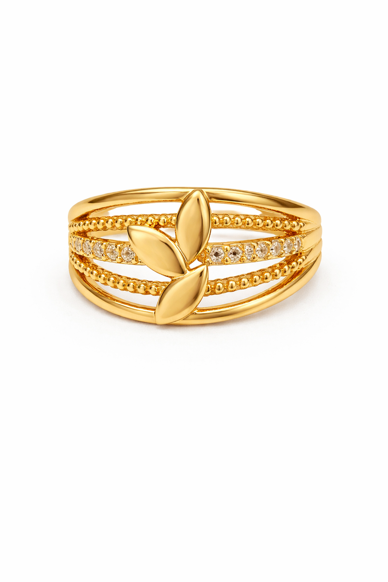 Leaf Design Gold Plated CZ Ring