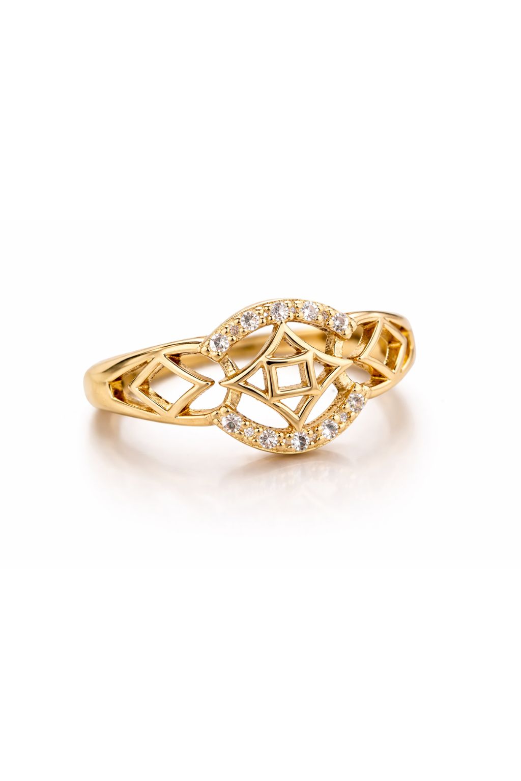 Luxury Geometric CZ Gold Plated Designer Ring