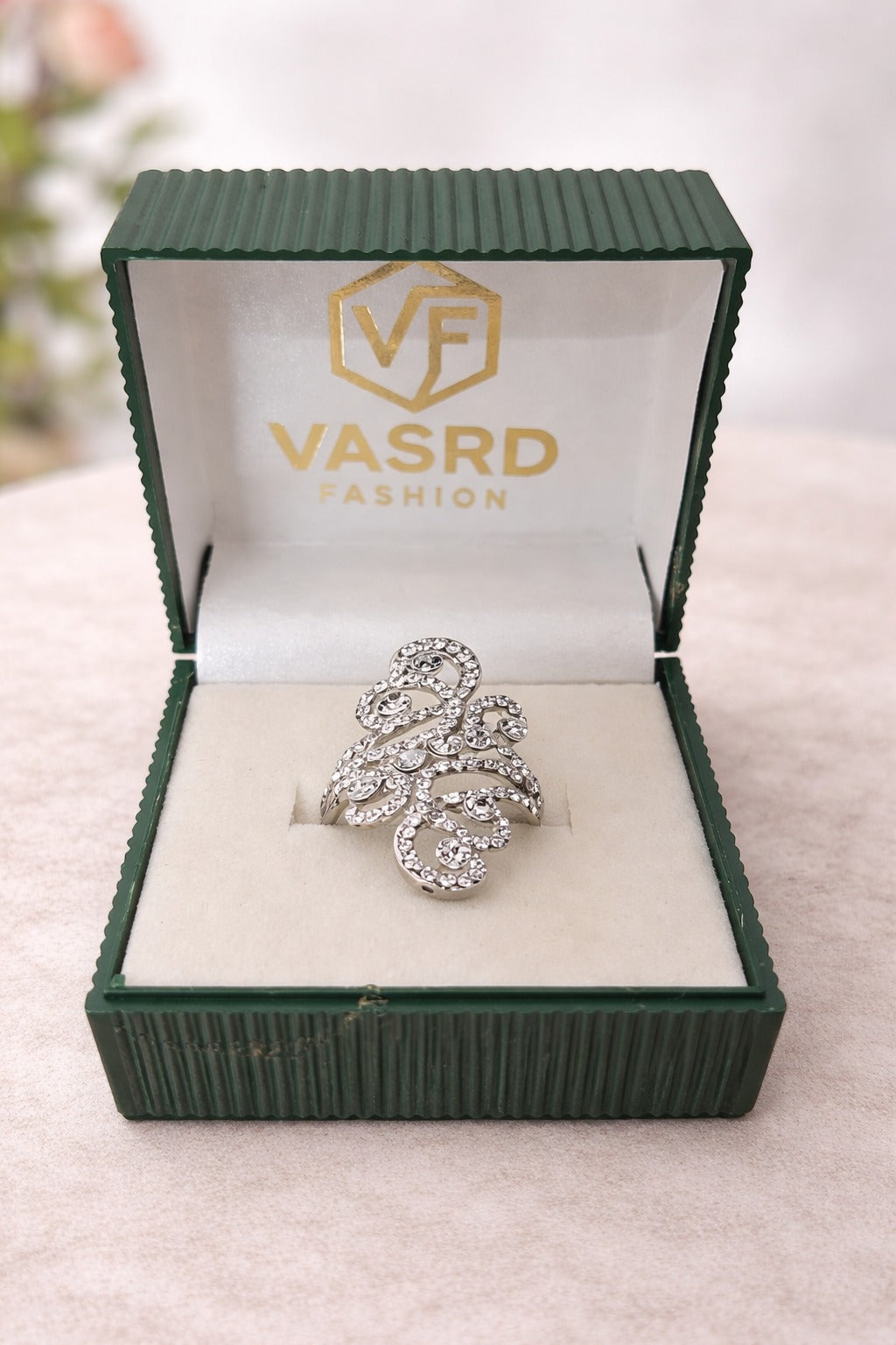 Crystal Swirl Statement Ring