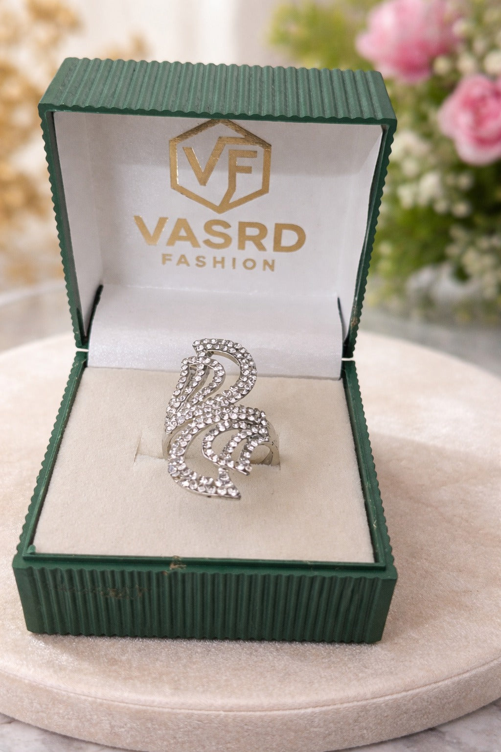 Crystal Swirl Designer Ring