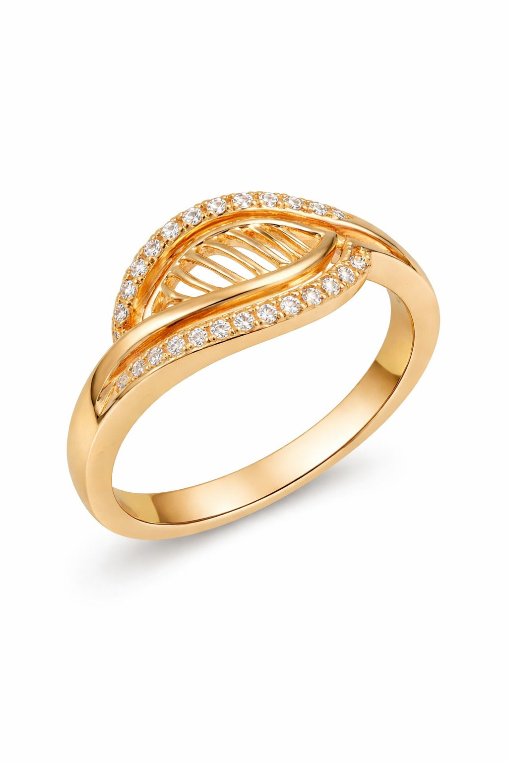 Golden Leaf Crystal Ring