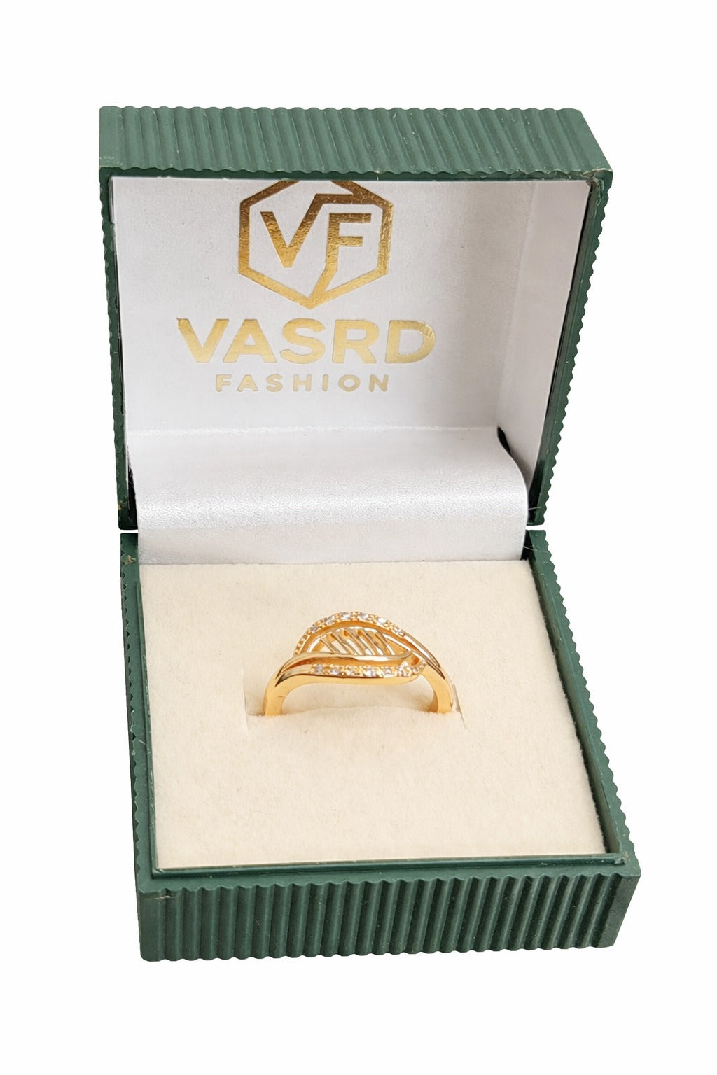 Golden Leaf Crystal Ring