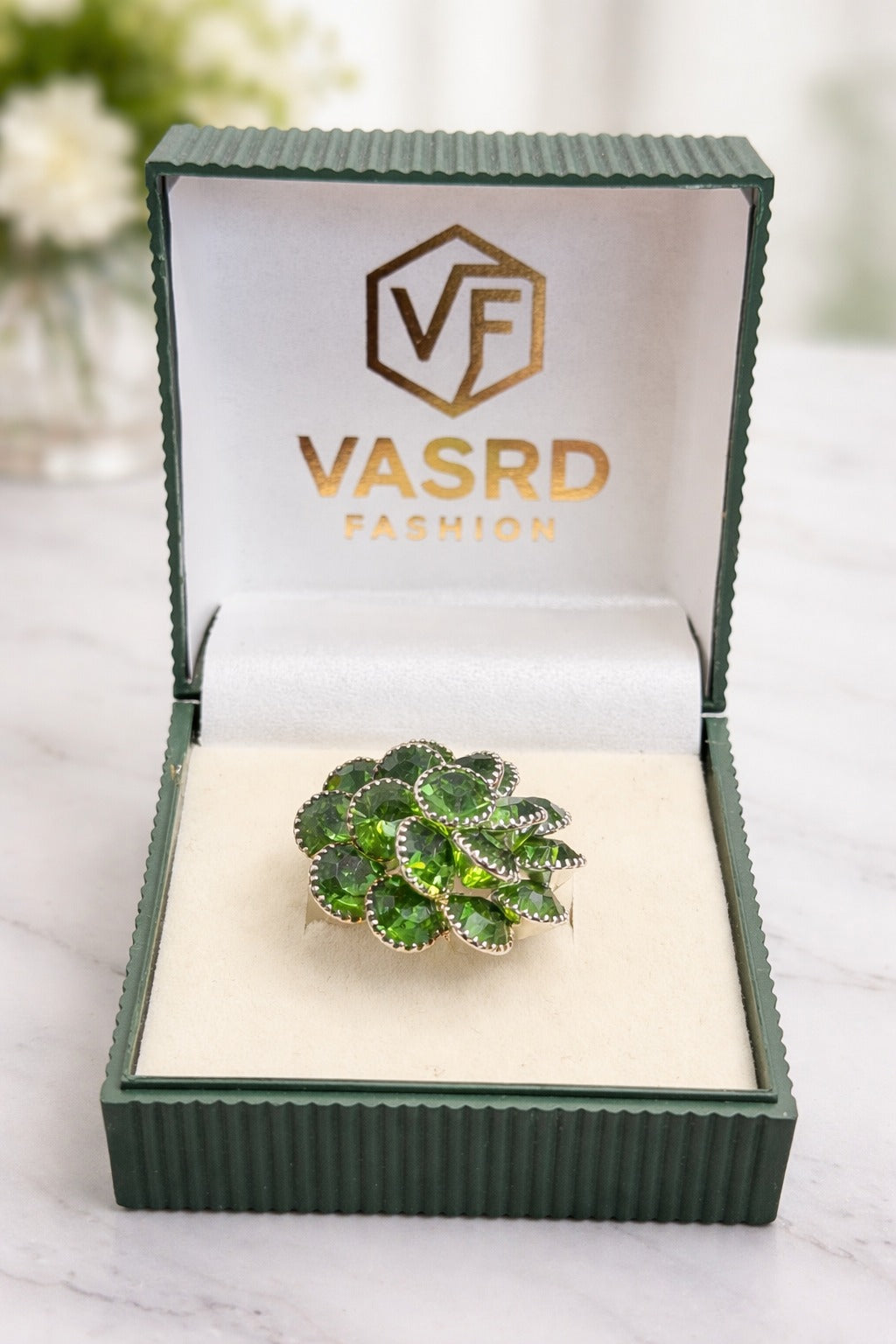 Emerald Bloom Crystal Ring