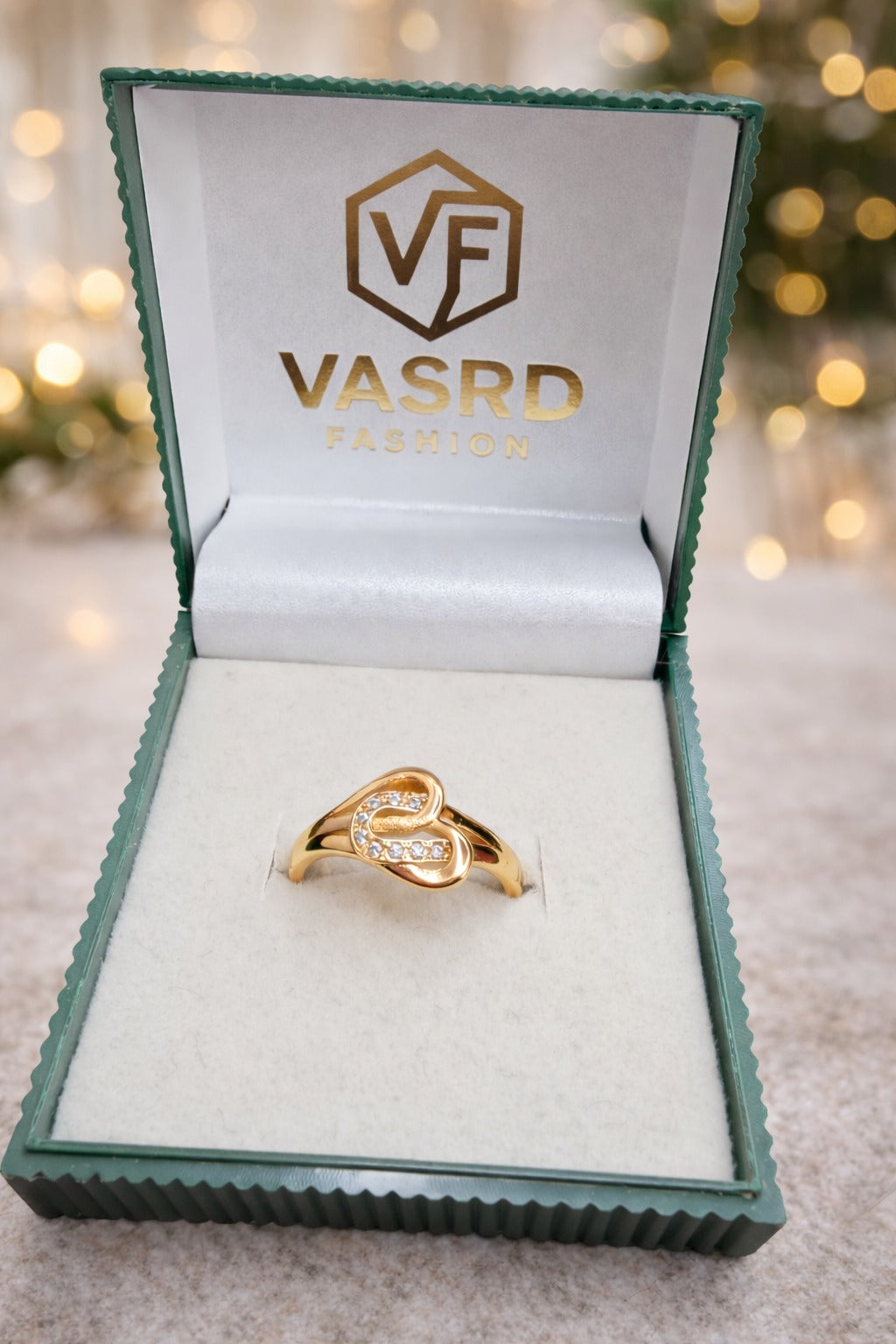 Heart Knot Gold Plated CZ Ring