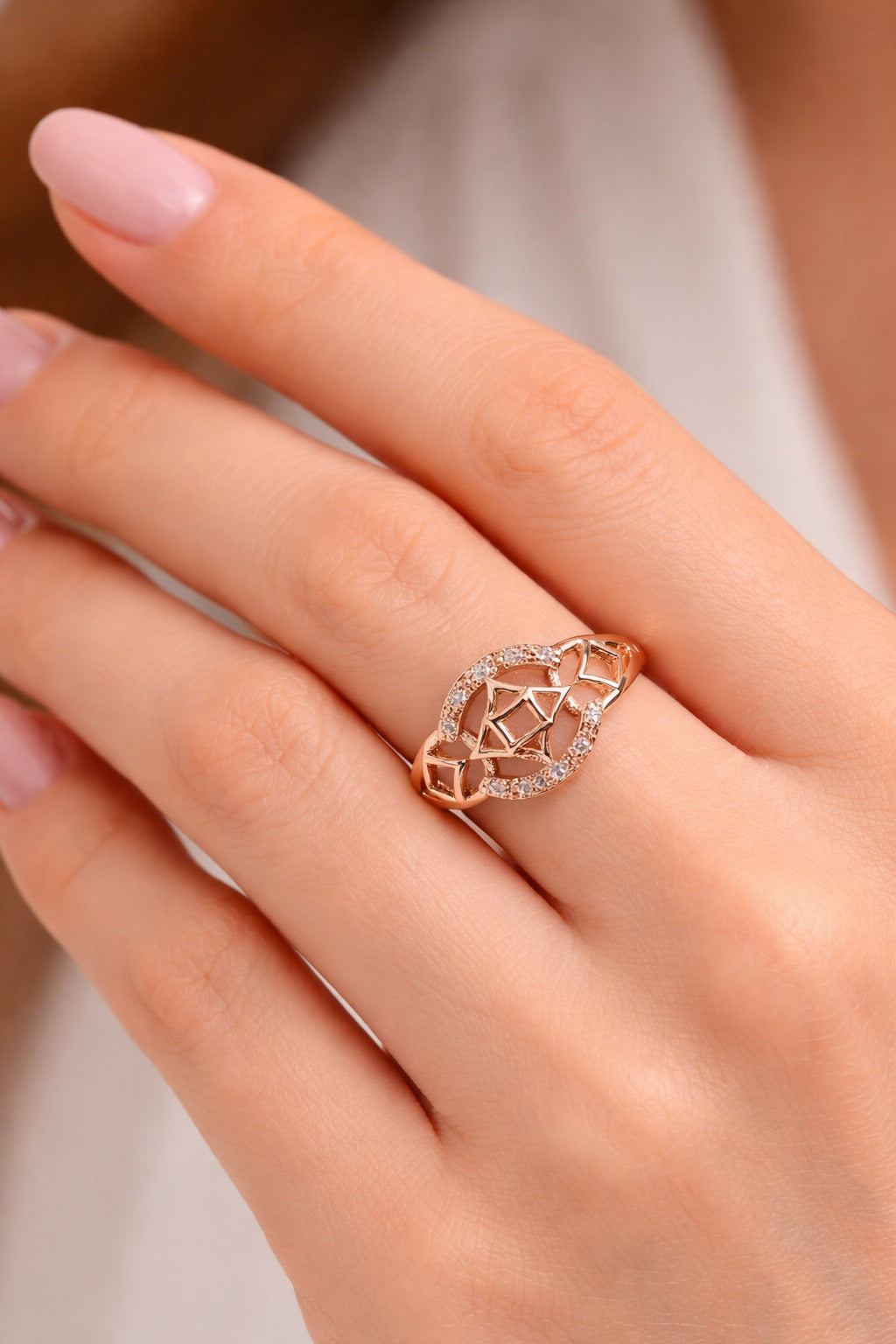 Luxury Geometric CZ Gold Plated Designer Ring