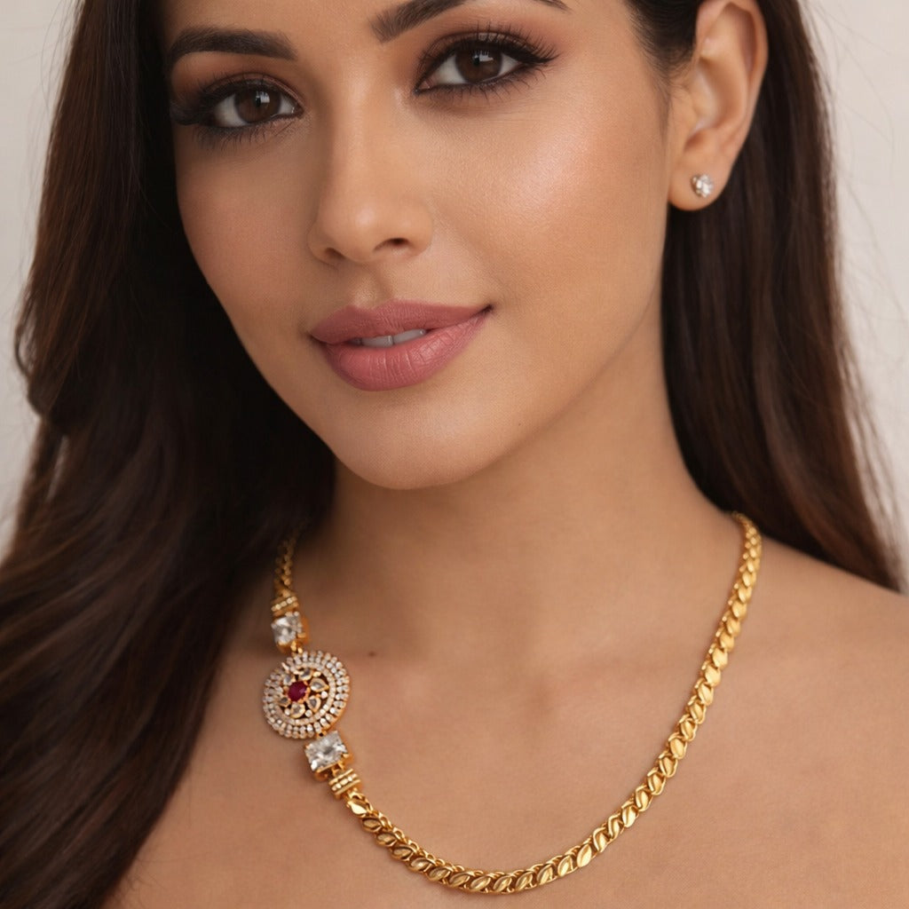 Royal Ruby Charm Gold-Plated Necklace