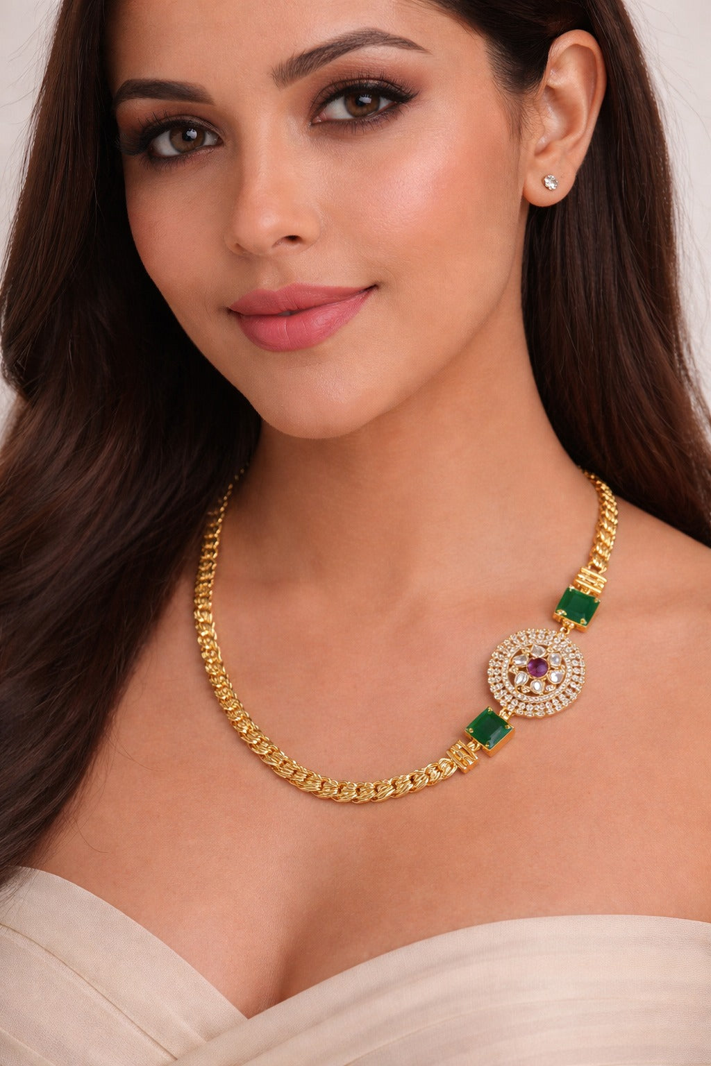Royal Emerald & Ruby Gold-Plated Statement Necklace