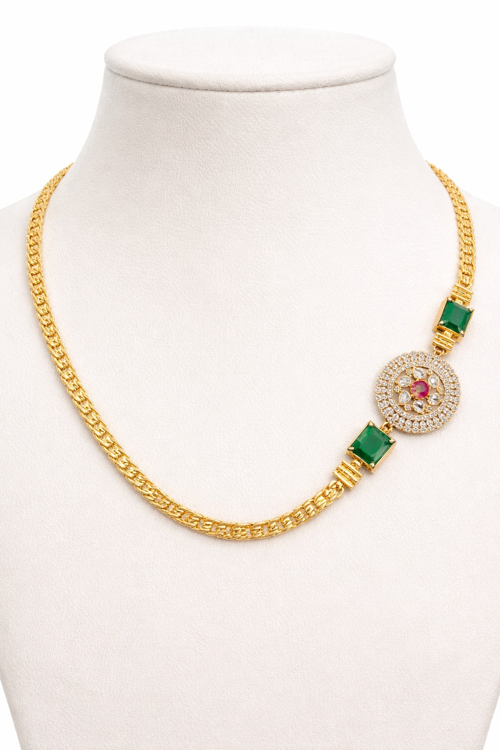 Royal Emerald & Ruby Gold-Plated Statement Necklace