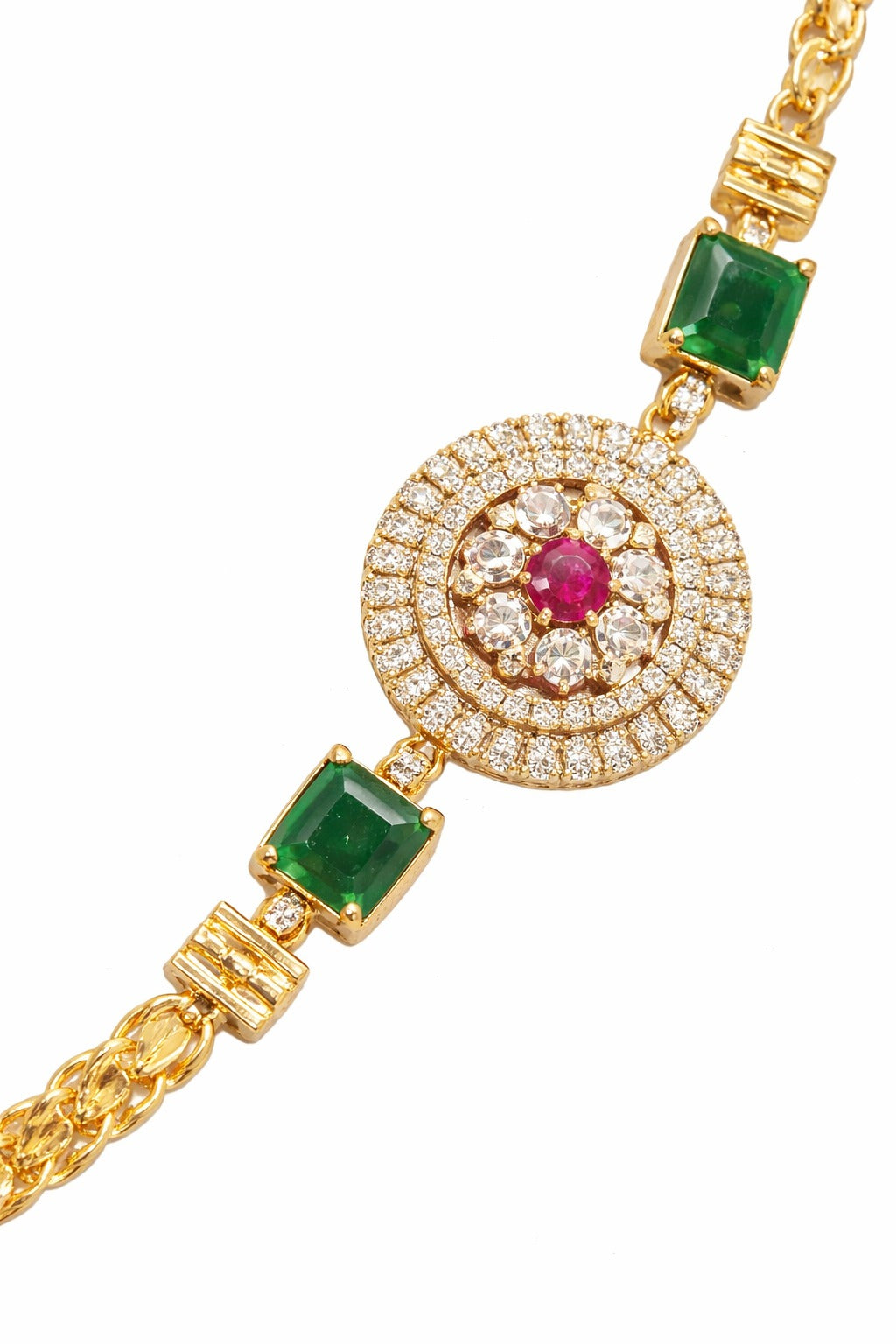 Royal Emerald & Ruby Gold-Plated Statement Necklace