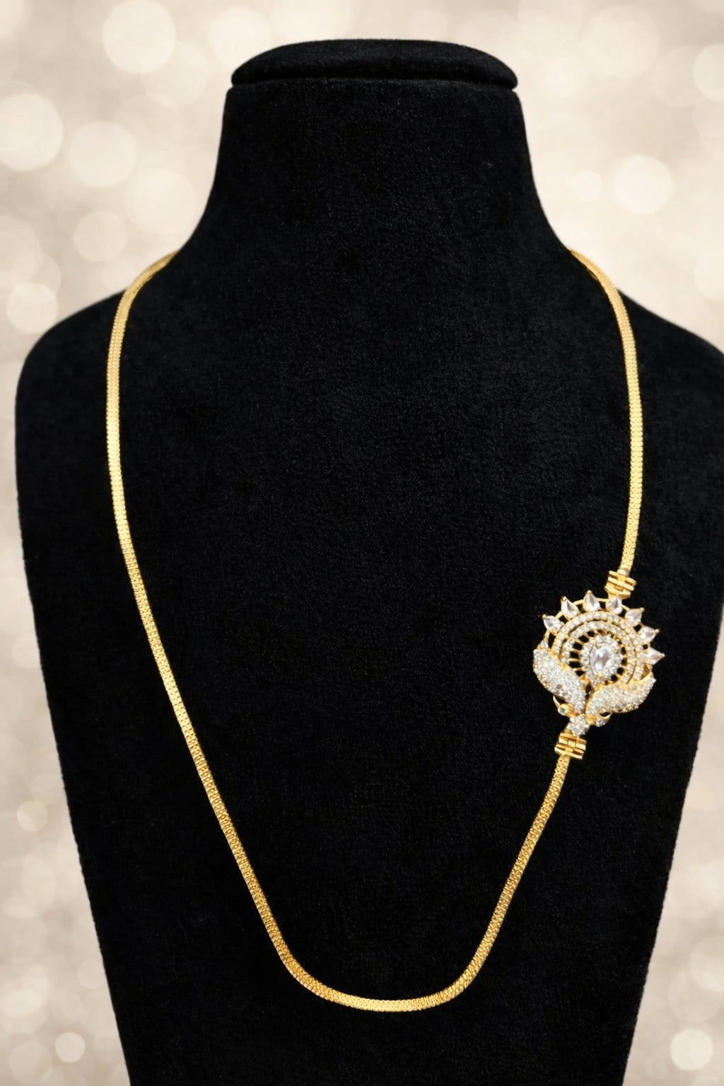 Royal Side Pendant Gold-Finish Necklace | Designer Traditional Jewellery