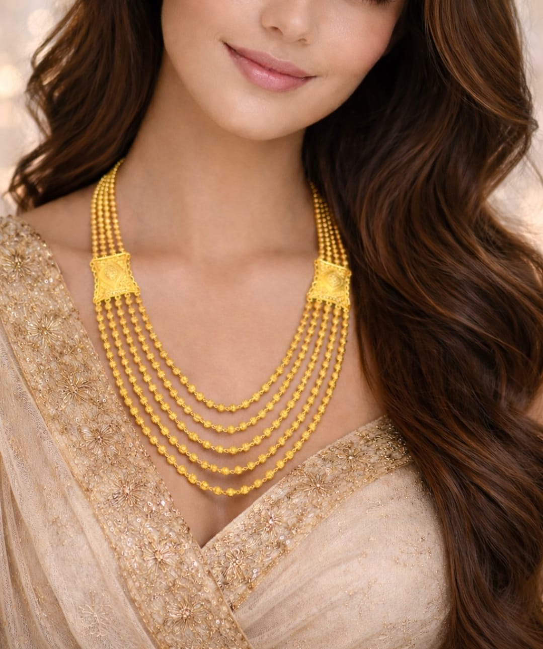 Royal Multi-Layer Beaded Gold-Finish Necklace | Traditional Ethnic Jewellery